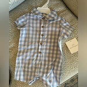 NWT Gingham Cotton Infant Boy Romper Playsuit 3 months